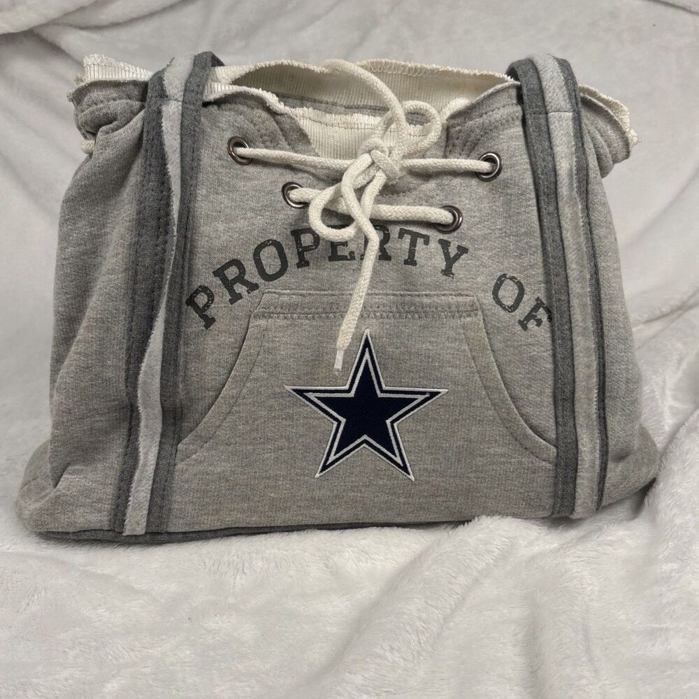 NFL Dallas Cowboys Hoodie Purse Tote Bag Grey White Property Of Blue Star